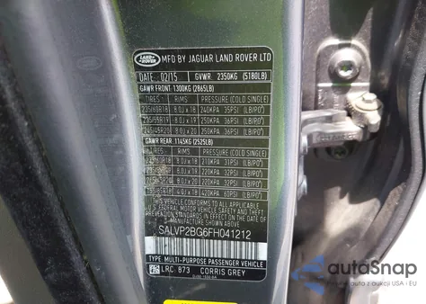 2015 Land Rover Range Rover Evoque Pure из США, поврежденный, VIN SALVP2BG6FH041212